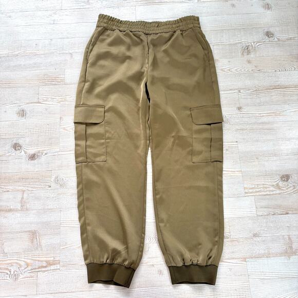 Banana Republic Satin High Rise Cargo Joggers | Olive Green Size Medium - Picture 1 of 8